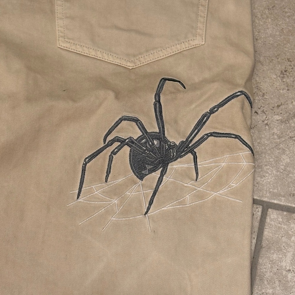 BDG Nitro Fit Tan Khaki Wide Leg Spider Embroidered Jeans 36x32 Mens Baggy